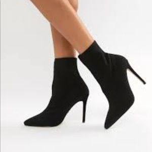Black Sock Booties with Pointed Toe and Stiletto Heel